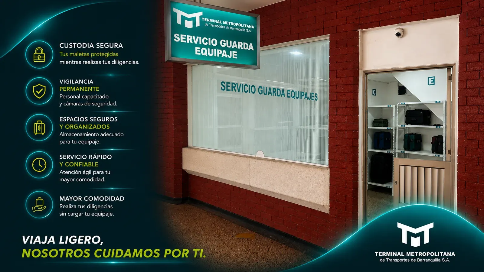 Pieza informativa del servicio de guarda equipaje de la Terminal Metropolitana de Barranquilla.