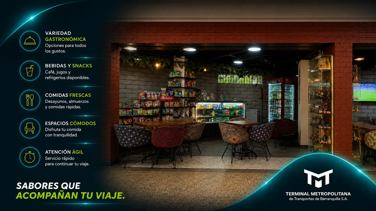 Pieza informativa de los restaurantes de la Terminal Metropolitana de Barranquilla.
